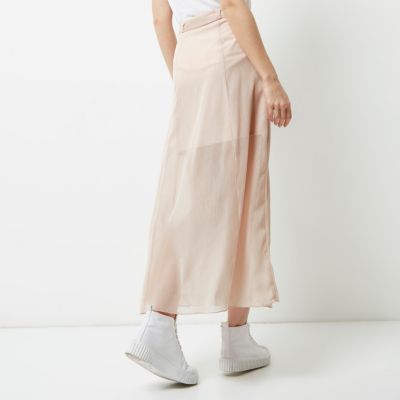 Light pink sheer button through skirt
